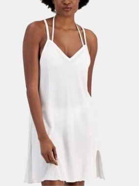 White V-Neck Double-Strap Women’s Swim Coverup Dress